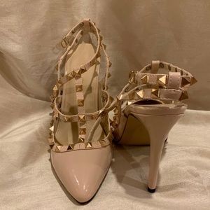 Gold Studded Nude Heels